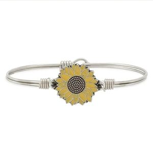 LUCA+DANNI YELLOW SUNFLOWER SILVER PETITE BANGLE BRACELET
